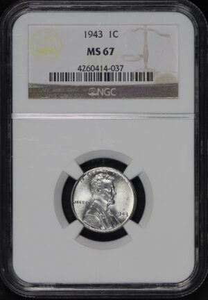 Obverse of this 1943 Lincoln Cent Wheat Reverse NGC MS-67