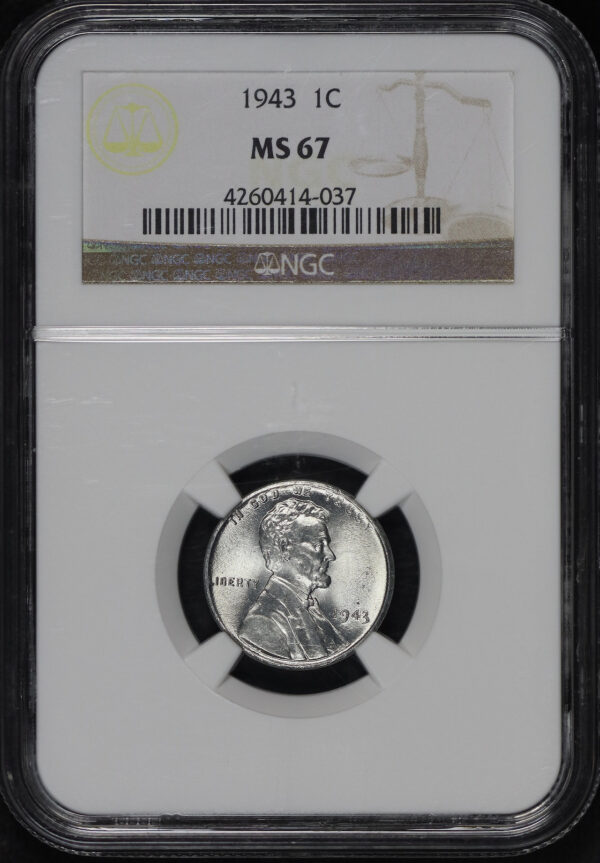 Obverse of this 1943 Lincoln Cent Wheat Reverse NGC MS-67