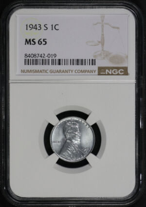 Obverse of this 1943-S Lincoln Cent Wheat Reverse NGC MS-65