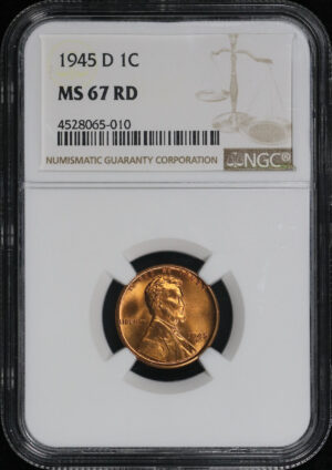 Obverse of this 1945-D Lincoln Cent Wheat Reverse NGC MS-67 RD
