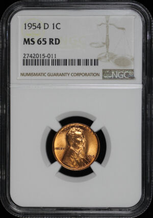 Obverse of this 1954-D Lincoln Cent Wheat Reverse NGC MS-65 RD