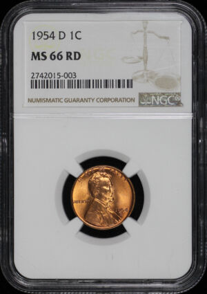 Obverse of this 1954-D Lincoln Cent Wheat Reverse NGC MS-66 RD