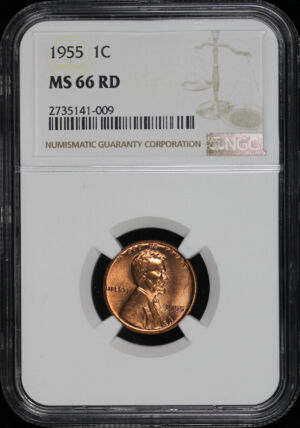 Obverse of this 1955 Lincoln Cent Wheat Reverse NGC MS-66 RD