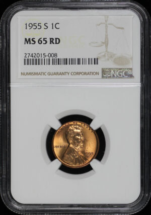 Obverse of this 1955-S Lincoln Cent Wheat Reverse NGC MS-65 RD