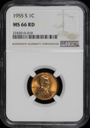 Obverse of this 1955-S Lincoln Cent Wheat Reverse NGC MS-66 RD