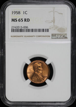 Obverse of this 1958 Lincoln Cent Wheat Reverse NGC MS-65 RD
