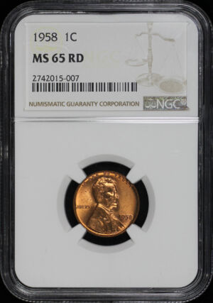 Obverse of this 1958 Lincoln Cent Wheat Reverse NGC MS-65 RD