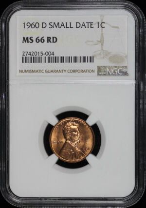 Obverse of this 1960-D Lincoln Cent Modern Small Date NGC MS-66 RD