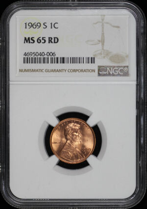 Obverse of this 1969-S Lincoln Cent Modern NGC MS-65 RD