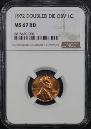 Obverse of this 1972 Doubled Die Obverse Lincoln Cent Modern NGC MS-67 RD