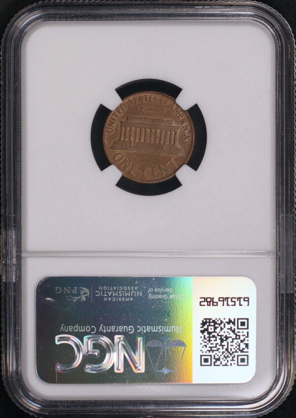 Reverse of this Lincoln Memorial Lincoln Cent Modern 1C NGC XF-45 BN Mint Error Obverse Struck Thru