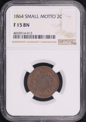 Obverse of this 1864 Small Motto Two Cent NGC F-15 BN