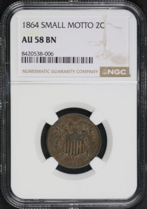 Obverse of this 1864 Small Motto Two Cent NGC AU-58 BN
