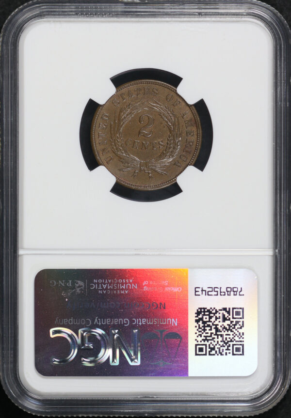 Reverse of this 1864 Two Cent Small Motto NGC MS-64 BN CAC