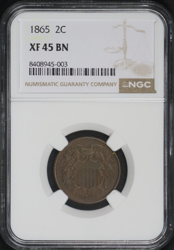Obverse of this 1865 Two Cent NGC XF-45 BN