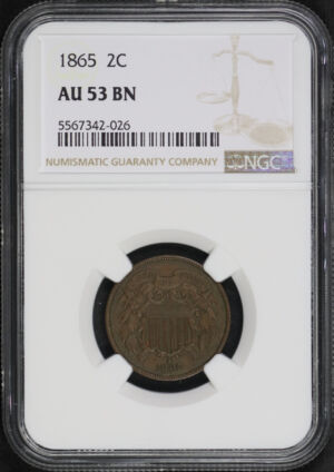 Obverse of this 1865 Two Cent NGC AU-53 BN