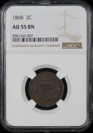 Obverse of this 1868 Two Cent NGC AU-55 BN