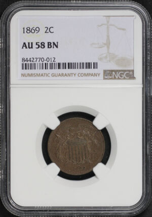 Obverse of this 1869 Two Cent NGC AU-58 BN