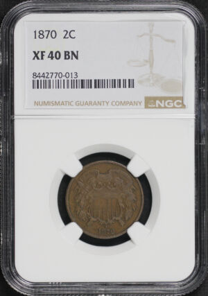 Obverse of this 1870 Two Cent NGC XF-40 BN