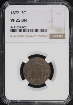 Obverse of this 1872 Two Cent NGC VF-25 BN
