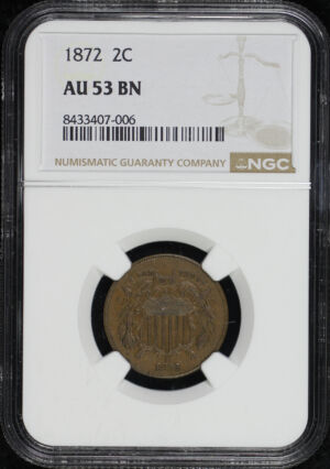 Obverse of this 1872 Two Cent NGC AU-53 BN
