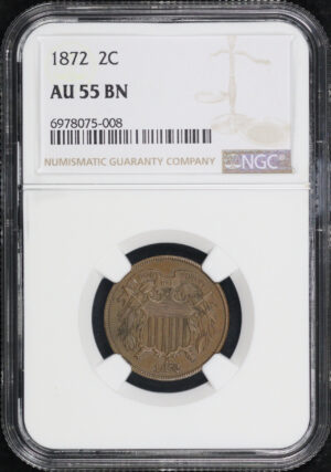 Obverse of this 1872 Two Cent NGC AU-55 BN