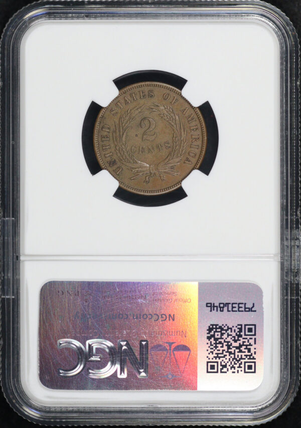 Reverse of this 1872 Two Cent NGC AU-55 BN