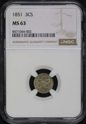 Obverse of this 1851 Three Cent Silver NGC MS-63
