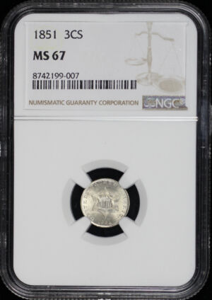 Obverse of this 1851 Three Cent Silver NGC MS-67