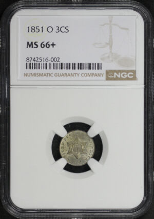 Obverse of this 1851-O Three Cent Silver NGC MS-66+