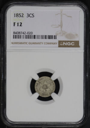 Obverse of this 1852 Three Cent Silver NGC F-12