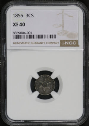 Obverse of this 1855 Three Cent Silver NGC XF-40