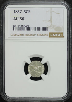 Obverse of this 1857 Three Cent Silver NGC AU-58