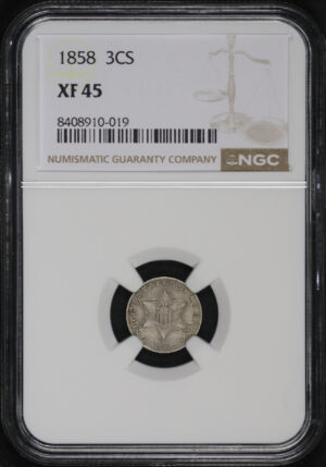 Obverse of this 1858 Three Cent Silver NGC XF-45