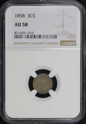 Obverse of this 1858 Three Cent Silver NGC AU-58