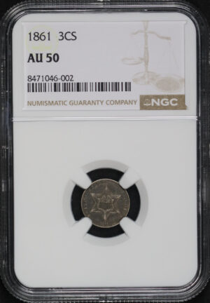 Obverse of this 1861 Three Cent Silver NGC AU-50