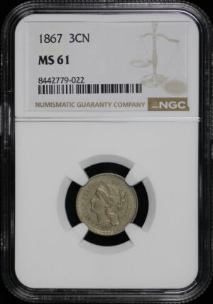Obverse of this 1867 Three Cent Nickel NGC MS-61