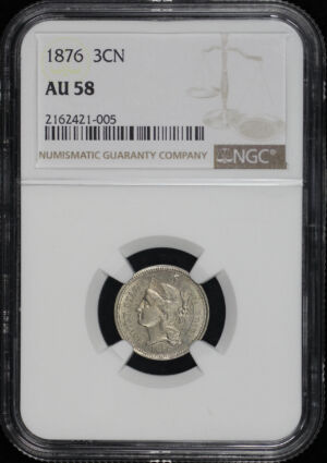 Obverse of this 1876 Three Cent Nickel NGC AU-58
