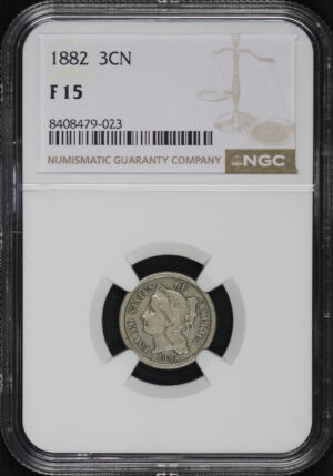 Obverse of this 1882 Three Cent Nickel NGC F-15