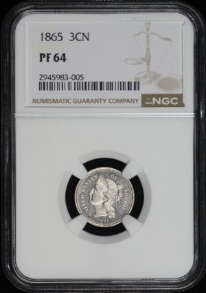 Obverse of this 1865 Three Cent Nickel NGC PF-64