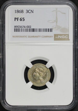 Obverse of this 1868 Three Cent Nickel NGC PF-65