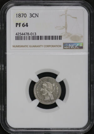 Obverse of this 1870 Three Cent Nickel NGC PF-64