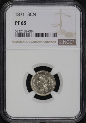 Obverse of this 1871 Three Cent Nickel NGC PF-65