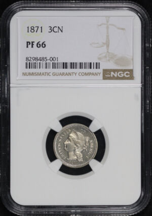 Obverse of this 1871 Three Cent Nickel NGC PF-66