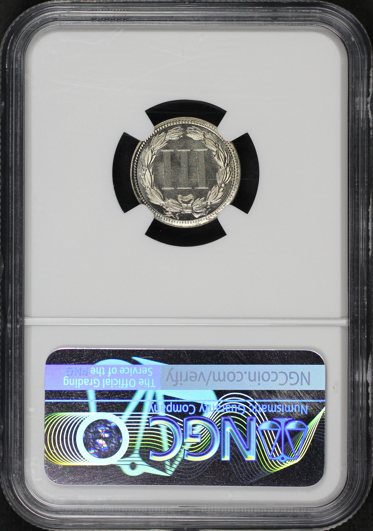 Reverse of this 1873 Three Cent Nickel Closed 3 NGC PF-67