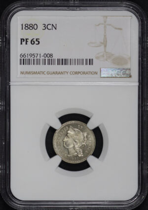Obverse of this 1880 Three Cent Nickel NGC PF-65