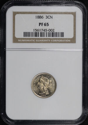 Obverse of this 1886 Three Cent Nickel NGC PF-65