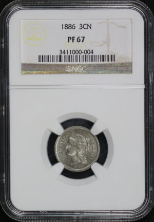 Obverse of this 1886 Three Cent Nickel NGC PF-67