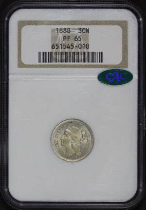 Obverse of this 1888 Three Cent Nickel NGC PF-65 CAC