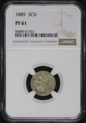 Obverse of this 1889 Three Cent Nickel NGC PF-61